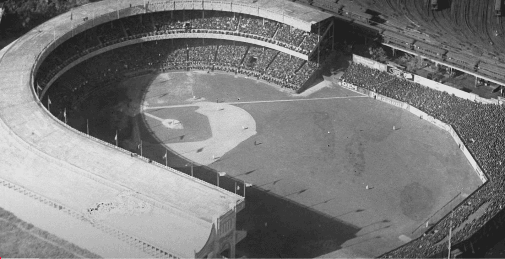 Historic view of the Polo Grounds, showcasing its unique horseshoe shape.